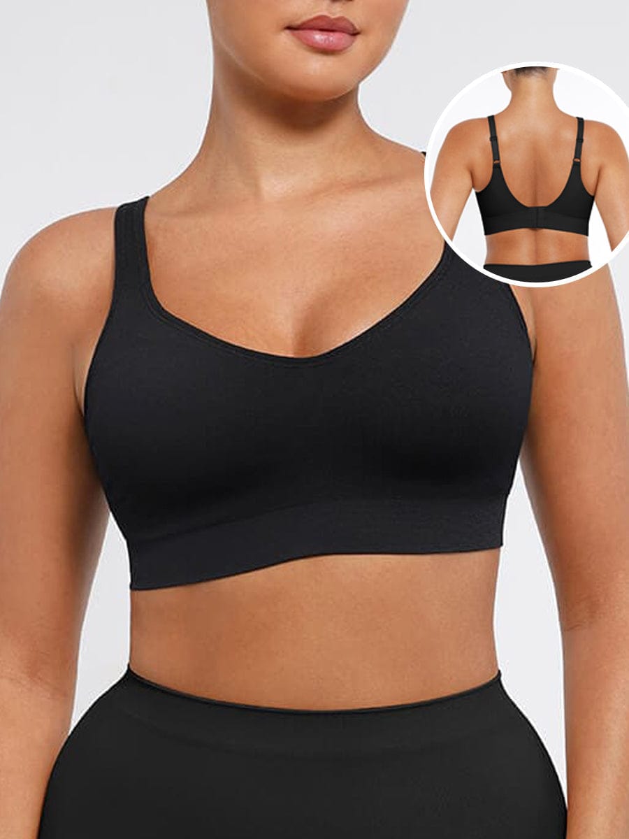 LINDA CloudLift wireless seamless support bra in black front view
