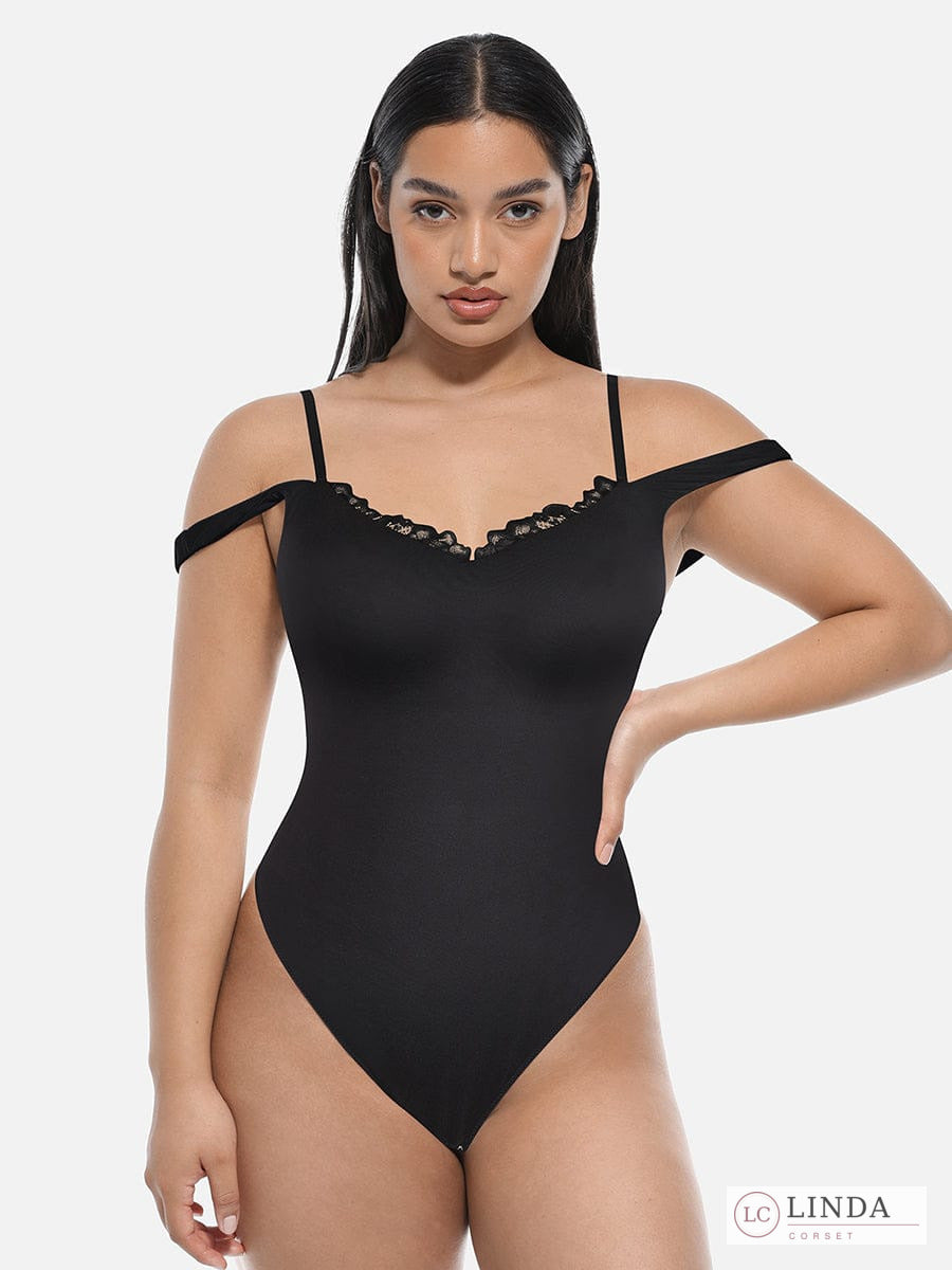 LINDA LaceContour black bodysuit waist and abdomen smoothing detail
