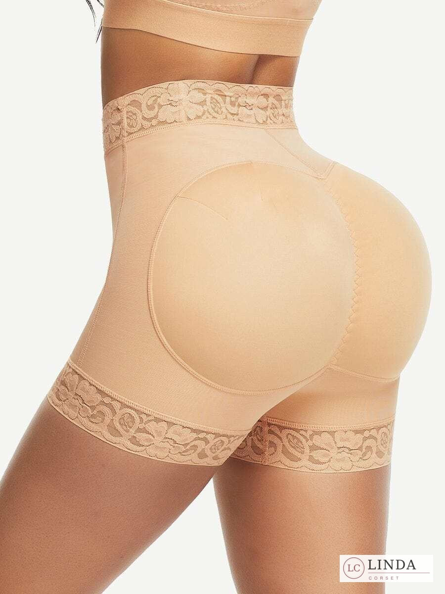תחתון מחטב גבוה LINDA LaceCurve בגוון עור כהה, מבט אחורי