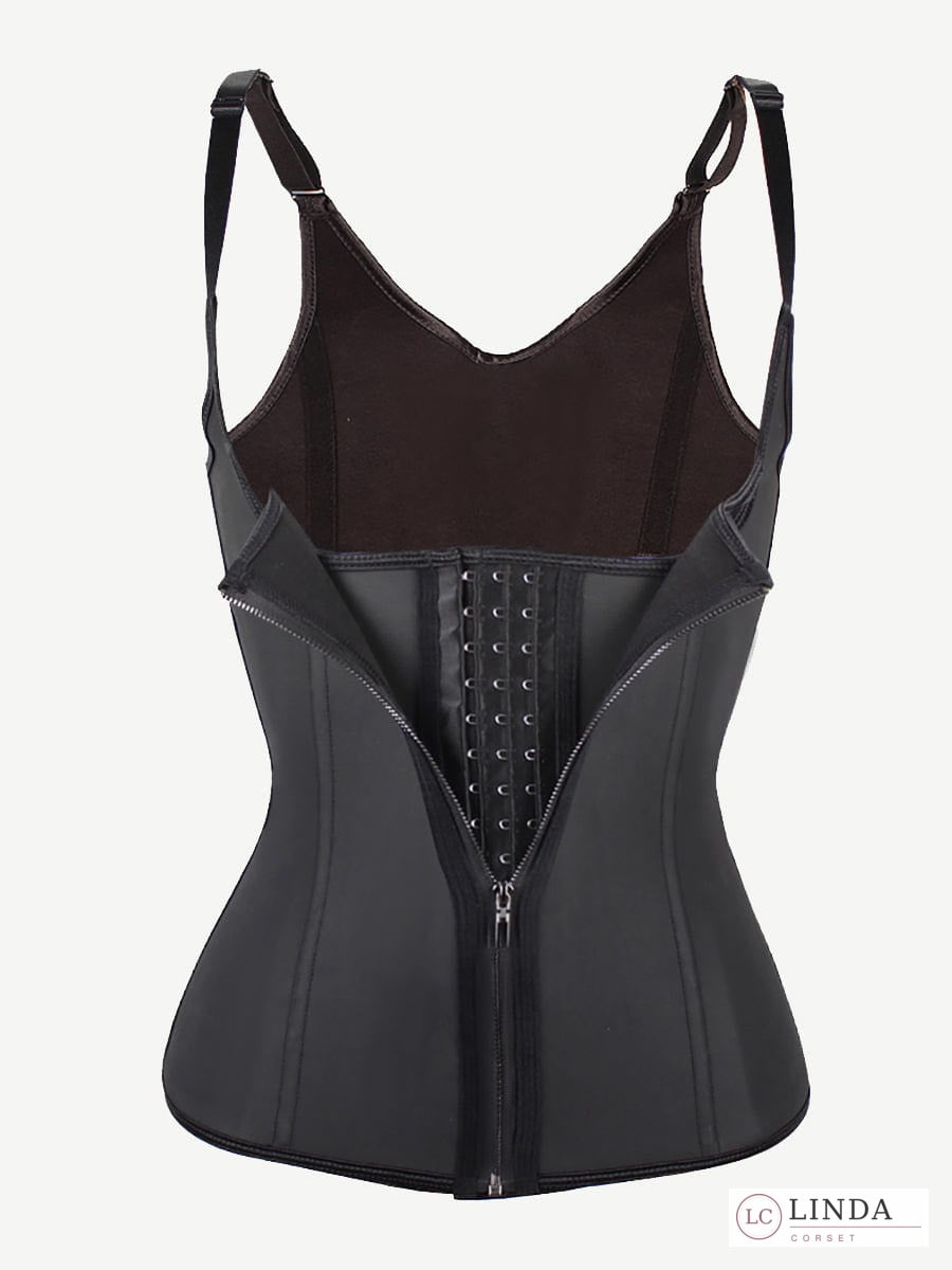 LINDA SculptCore black steel-boned waist trainer vest – open front