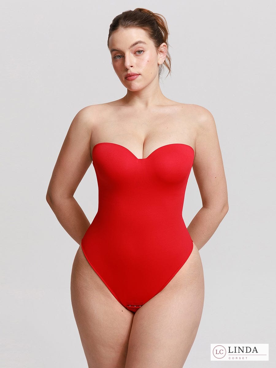 LINDA SculptMuse strapless shaping bodysuit in Vivid Red, front view