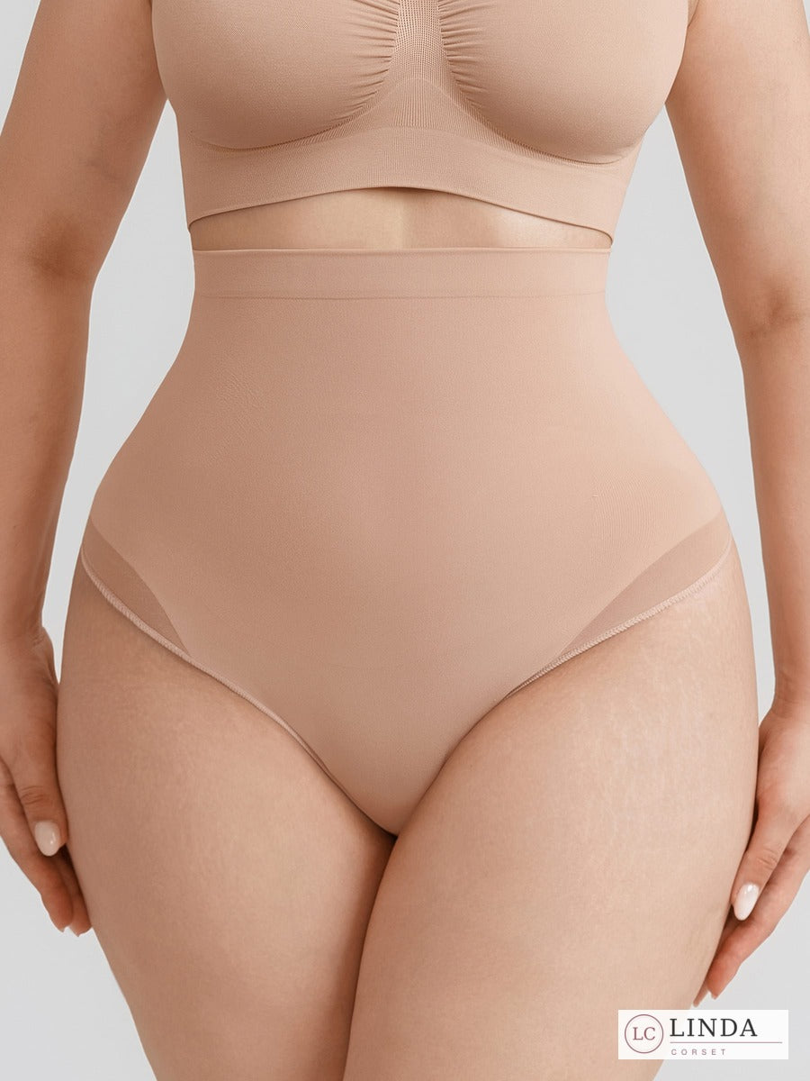 LINDA SilkSculpt seamless high-waist shaping thong in Dark Skin, front view