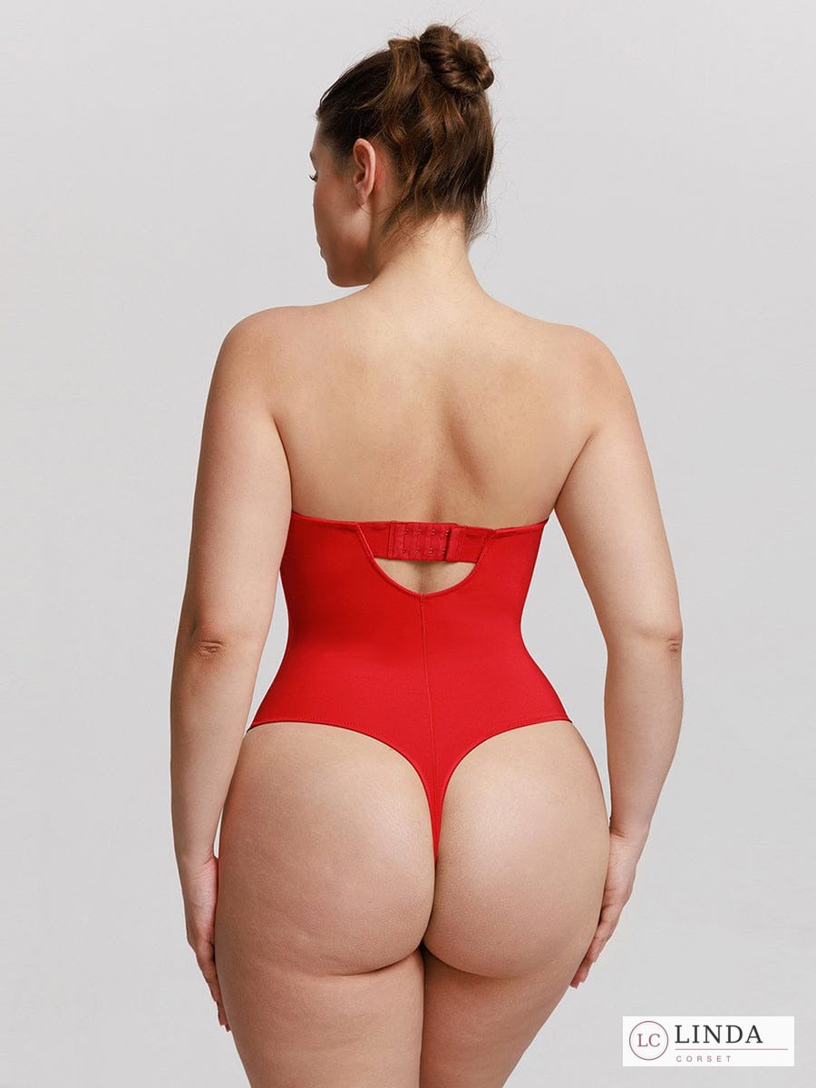 LINDA SculptMuse Vivid Red shaping bodysuit, strapless back view