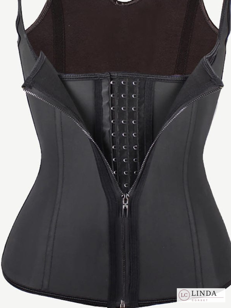 LINDA SculptCore black waist trainer – three-row hook closure detail