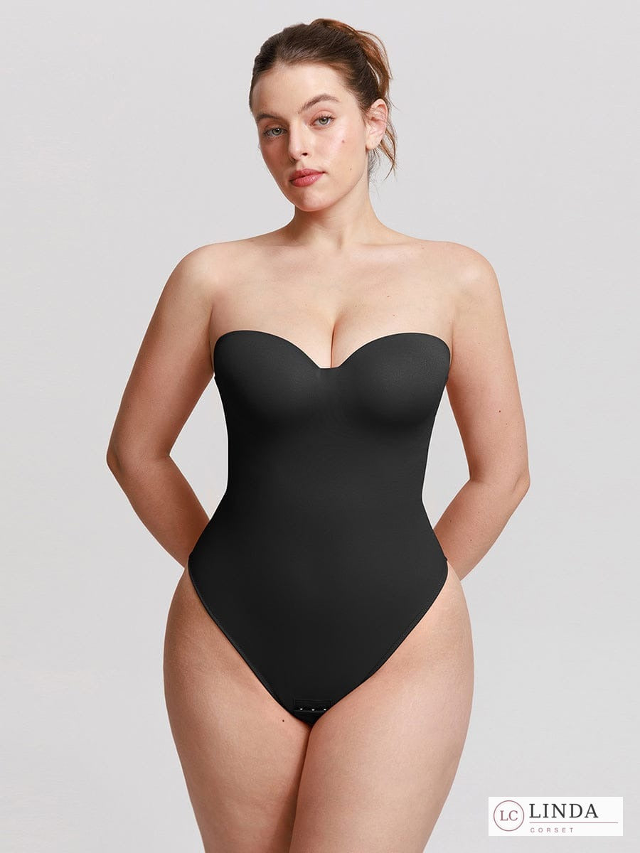LINDA SculptMuse strapless shaping bodysuit in Black, front view