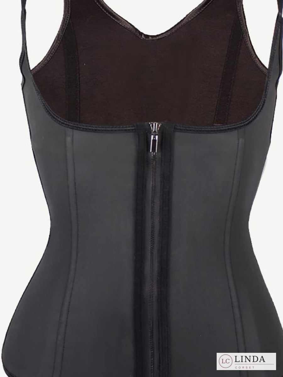 LINDA SculptCore black waist trainer – front zipper and boning detail