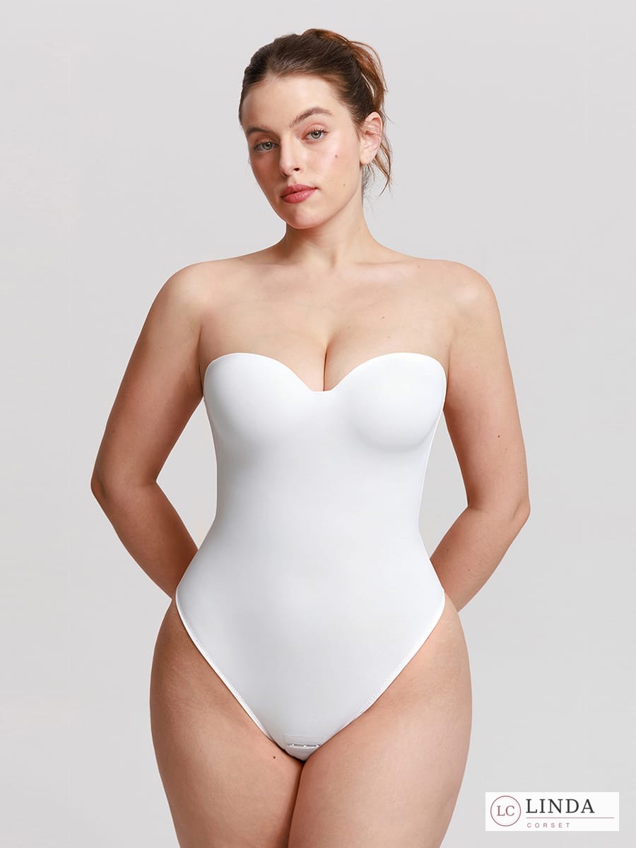 LINDA SculptMuse strapless shaping bodysuit in White, front view