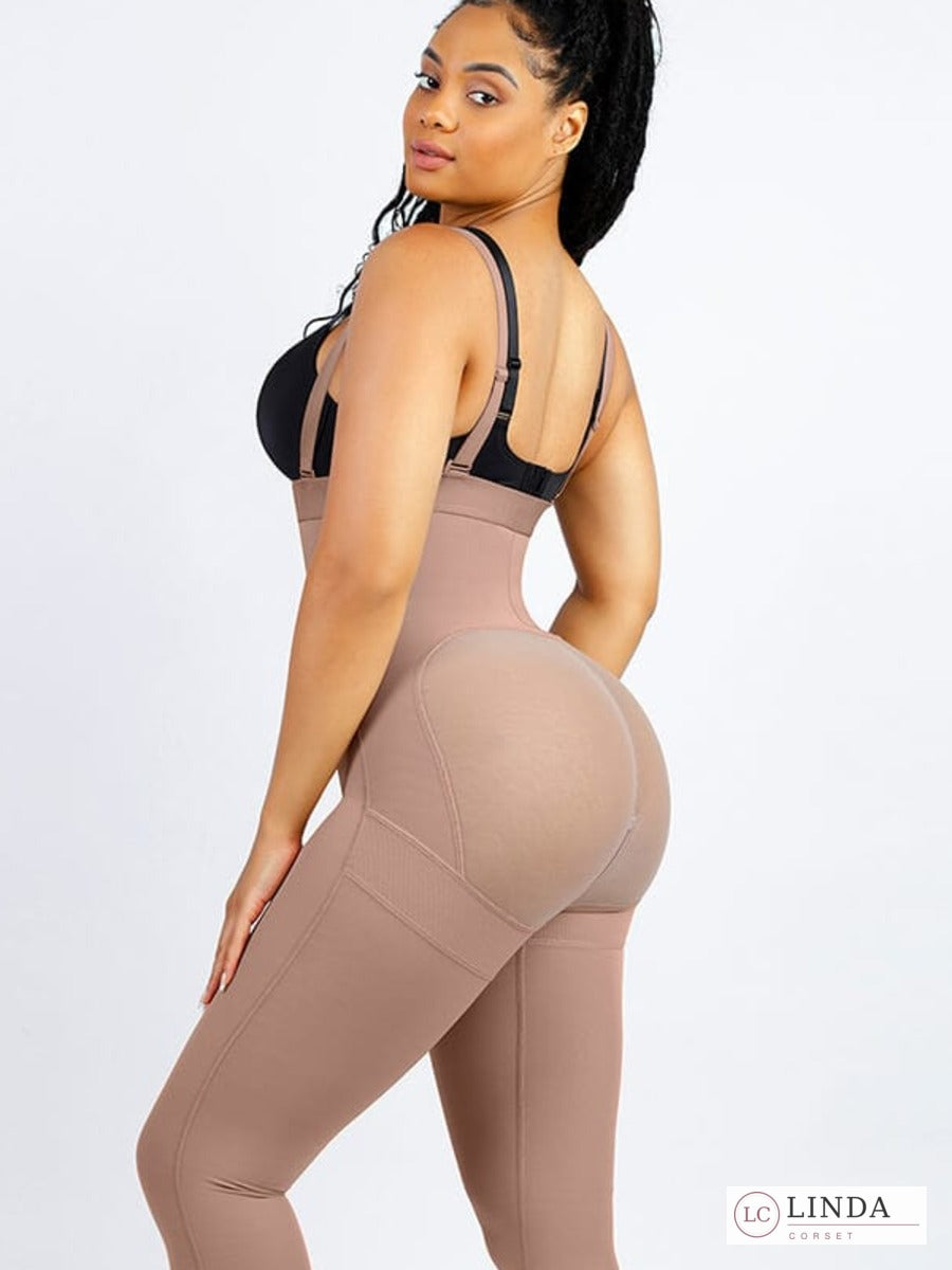 LINDA SculptForm Red Skin body shaper showing adjustable straps and side-back fit