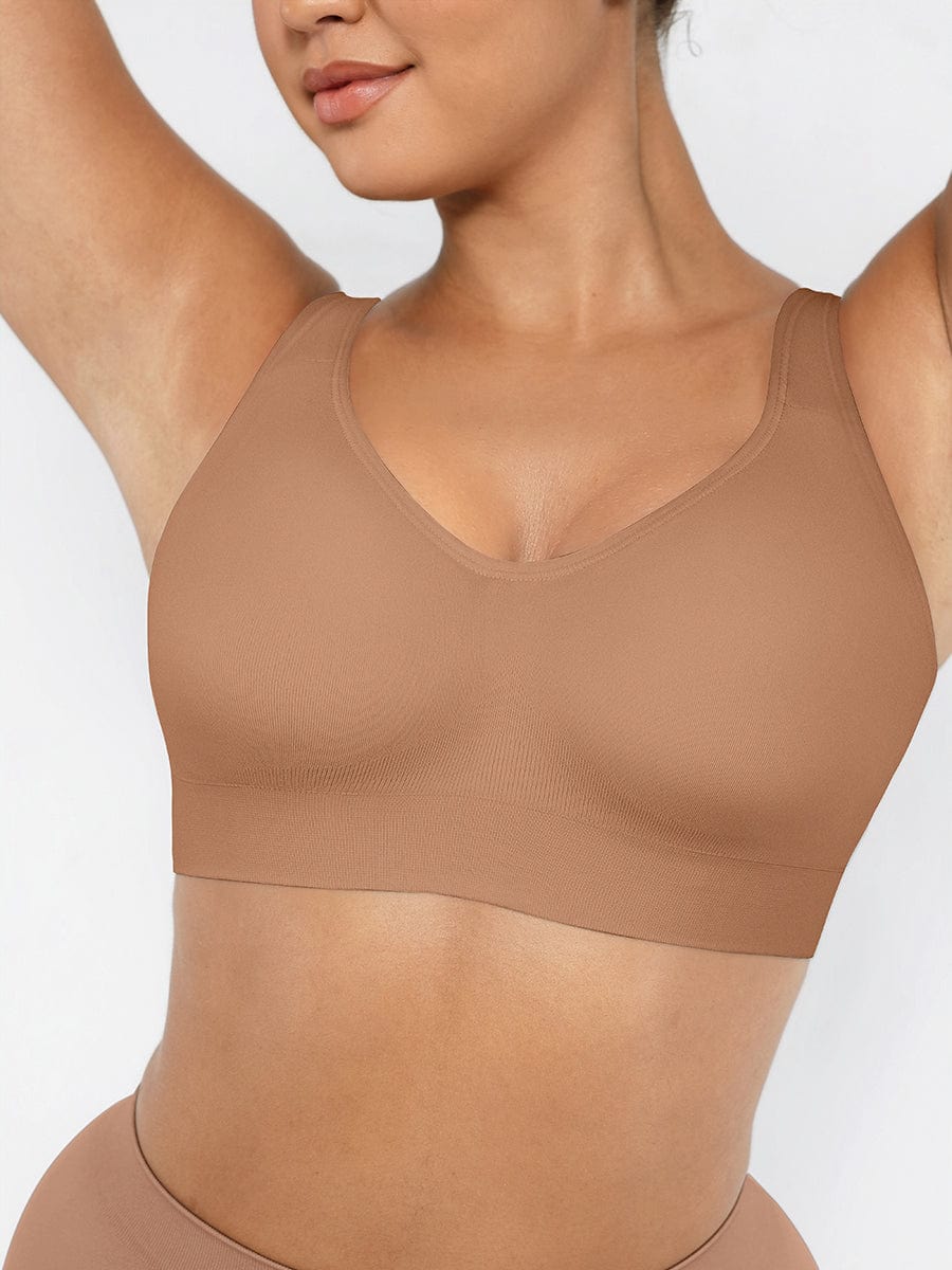LINDA CloudLift light brown seamless support bra front view