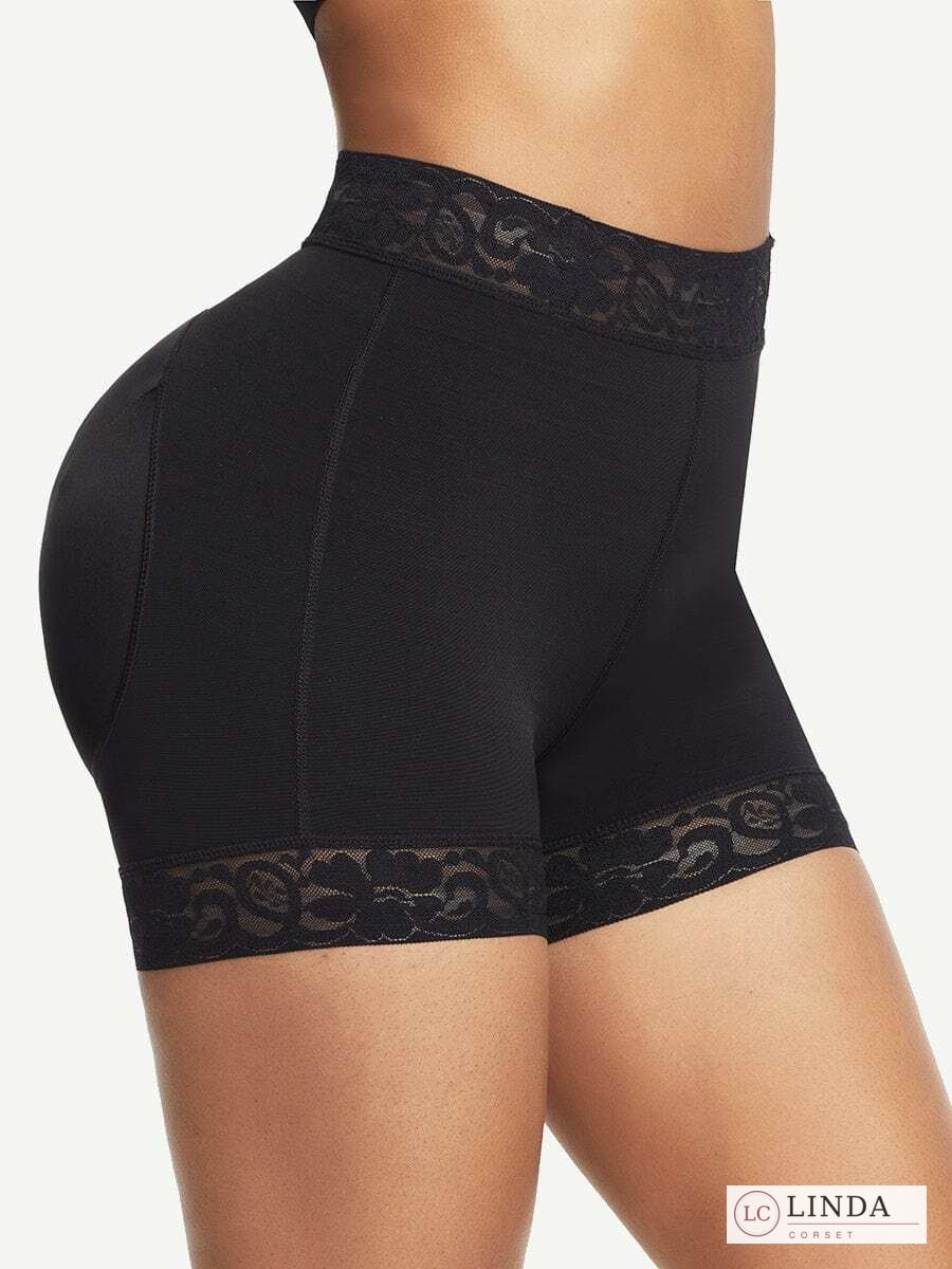 תחתון מחטב גבוה LINDA LaceCurve בשחור, מבט מהצד