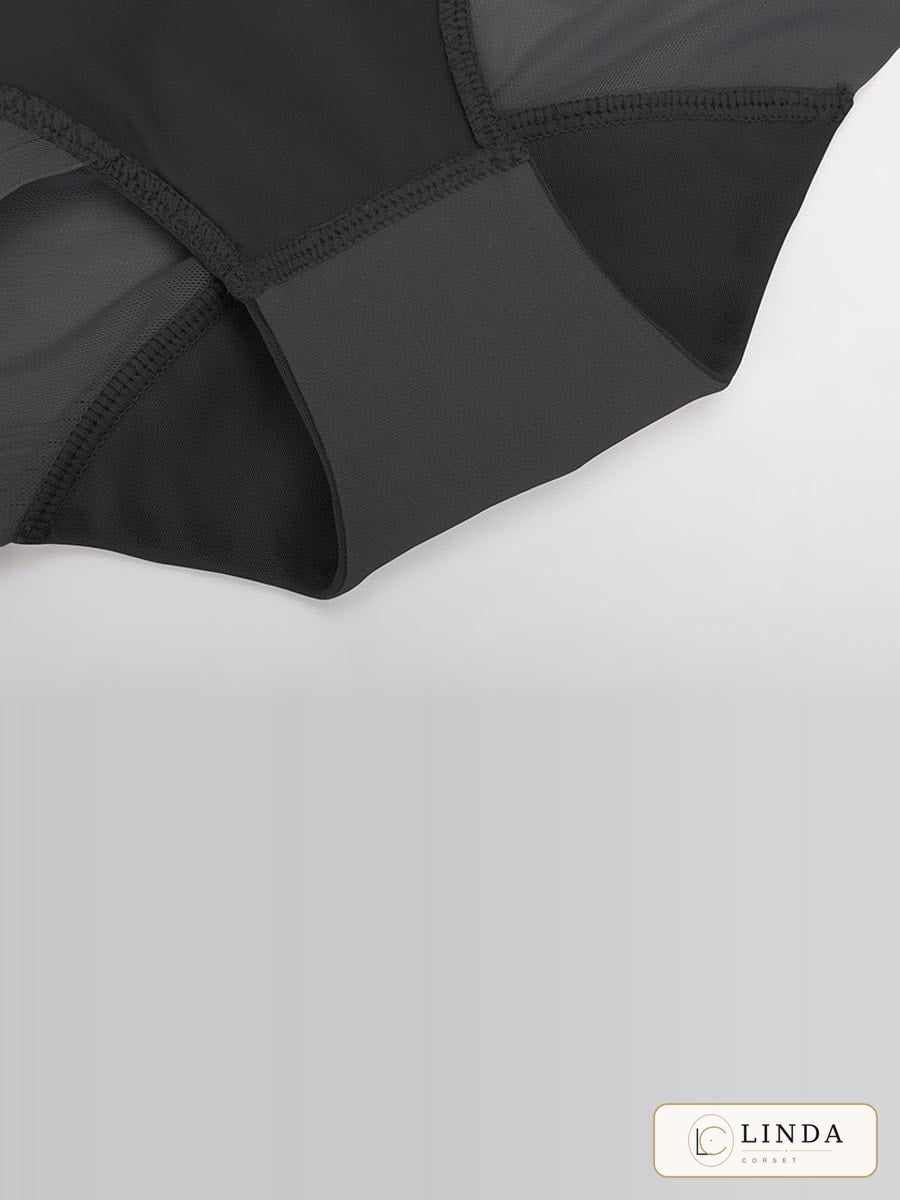 LINDA MeshSculpt black shaping brief, gusset and seam detail