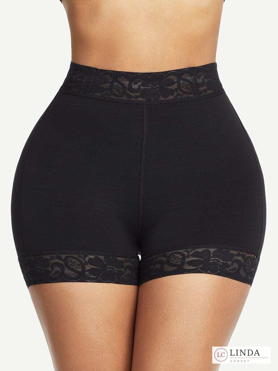 תחתון מחטב גבוה LINDA LaceCurve בשחור, מבט קדמי
