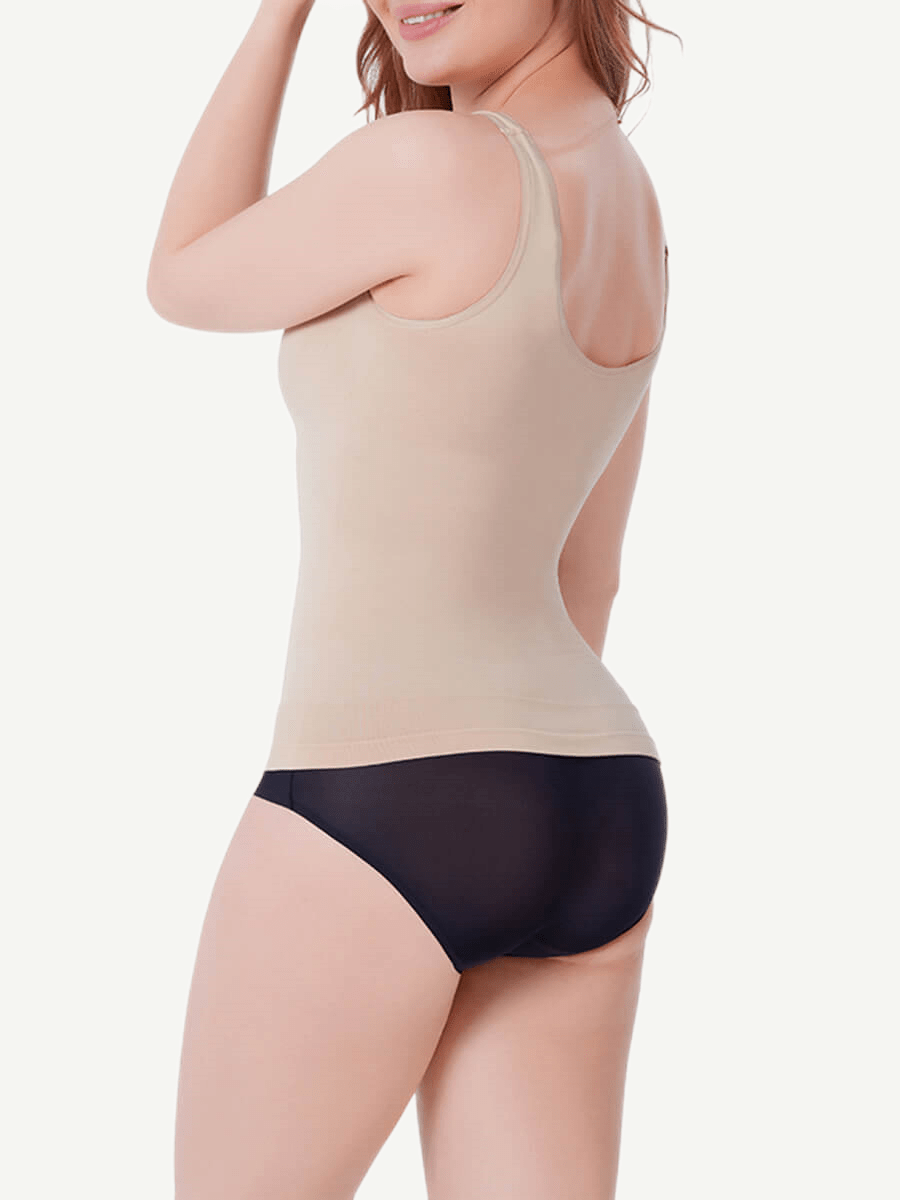 LINDA light skin tummy control shaping tank, angled back view