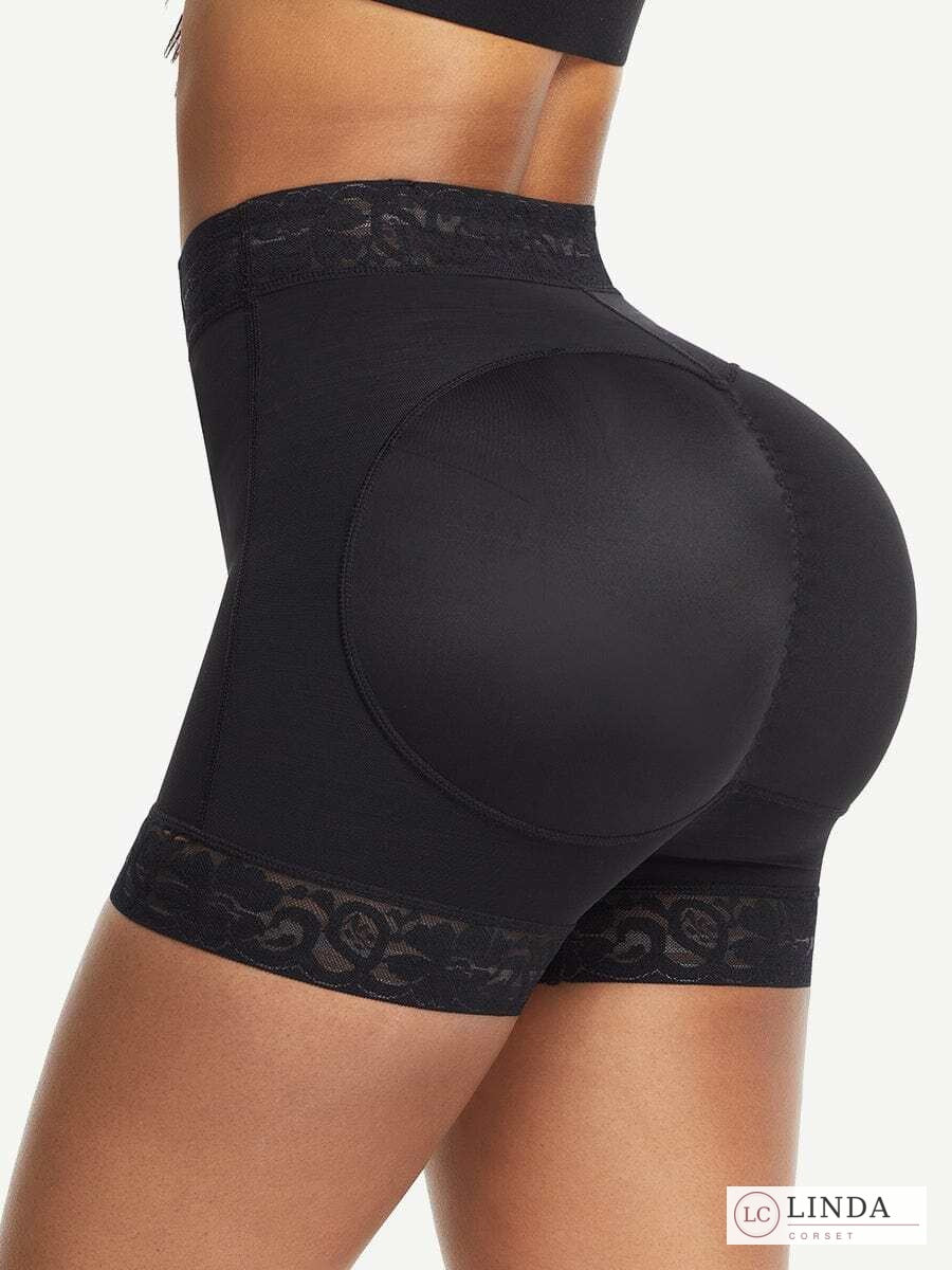 תחתון מחטב גבוה LINDA LaceCurve בשחור, מבט אחורי
