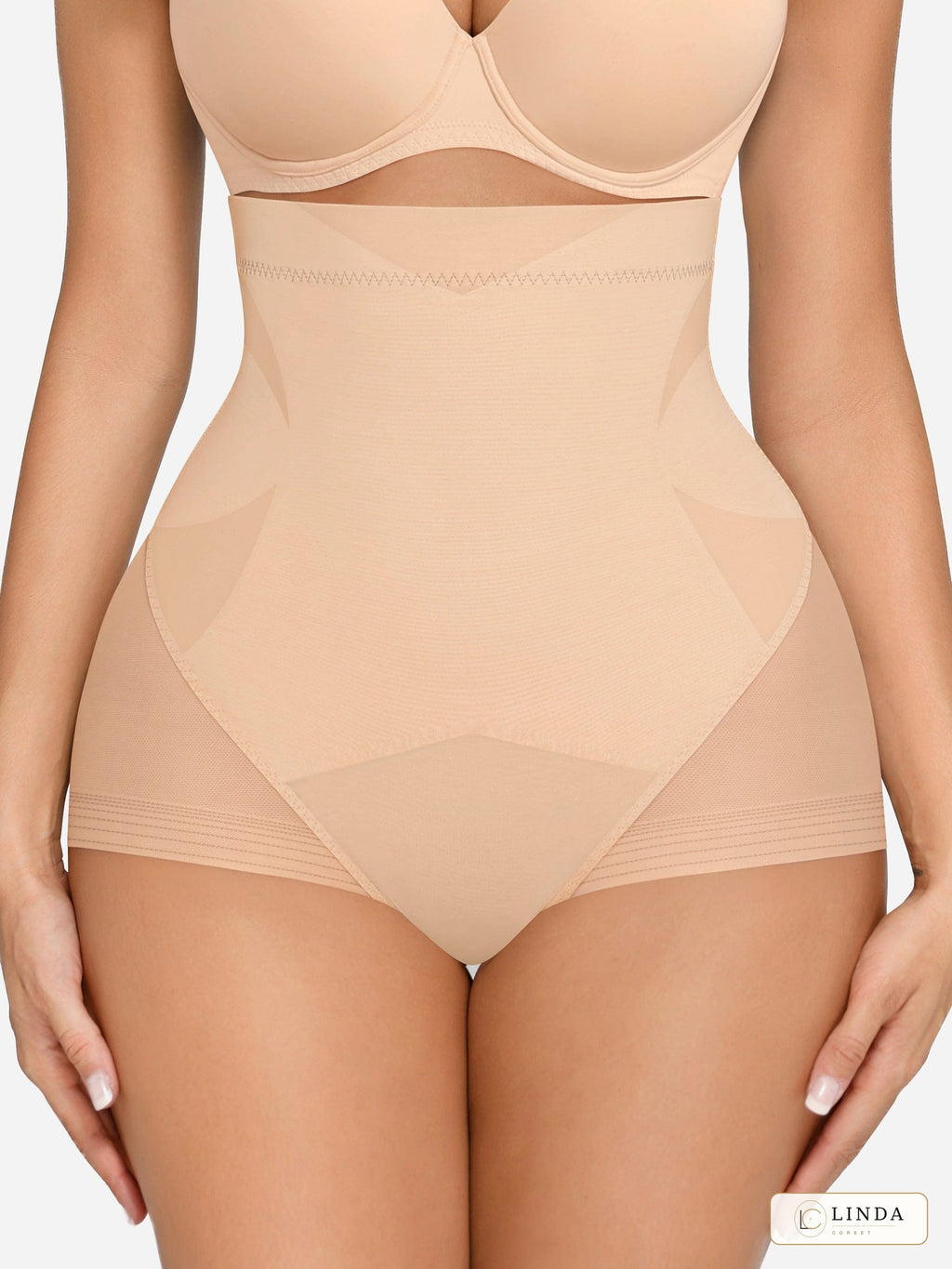 LINDA MeshSculpt Light Skin high-waist shaping brief, model front