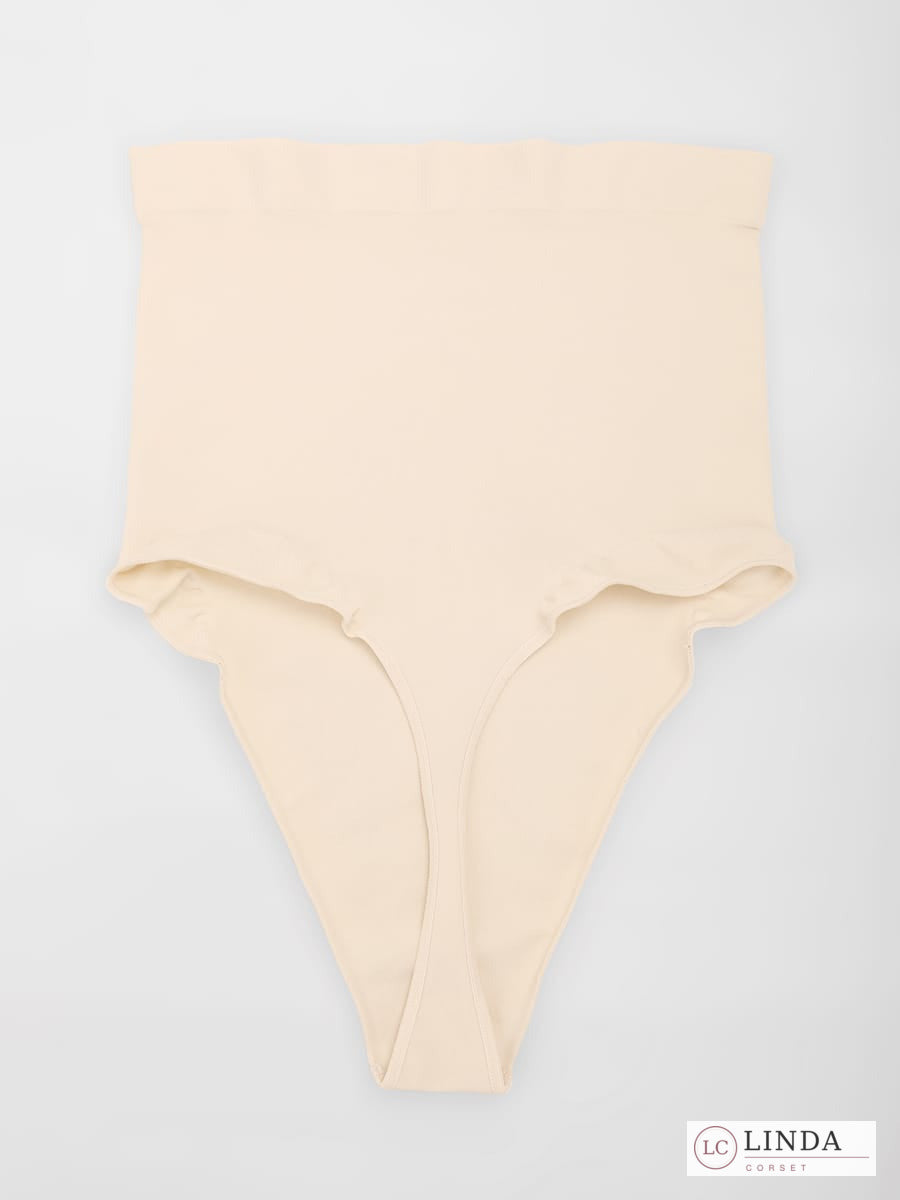 LINDA SilkSculpt seamless high-waist shaping thong — beige product back