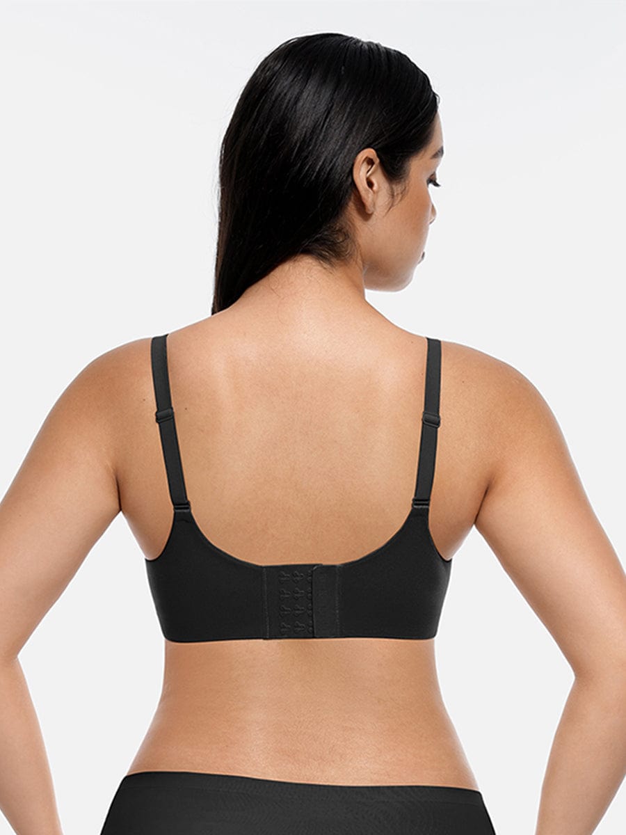 LINDA LunaLift black wireless demi push-up bra, back view