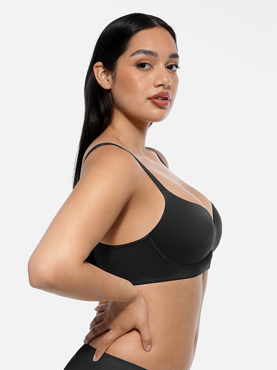 LINDA LunaLift black wireless demi push-up bra, side view