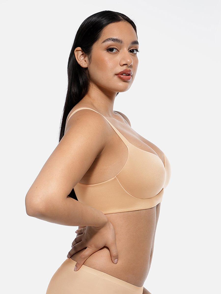 LINDA LunaLift nude beige wireless demi push-up bra, side view