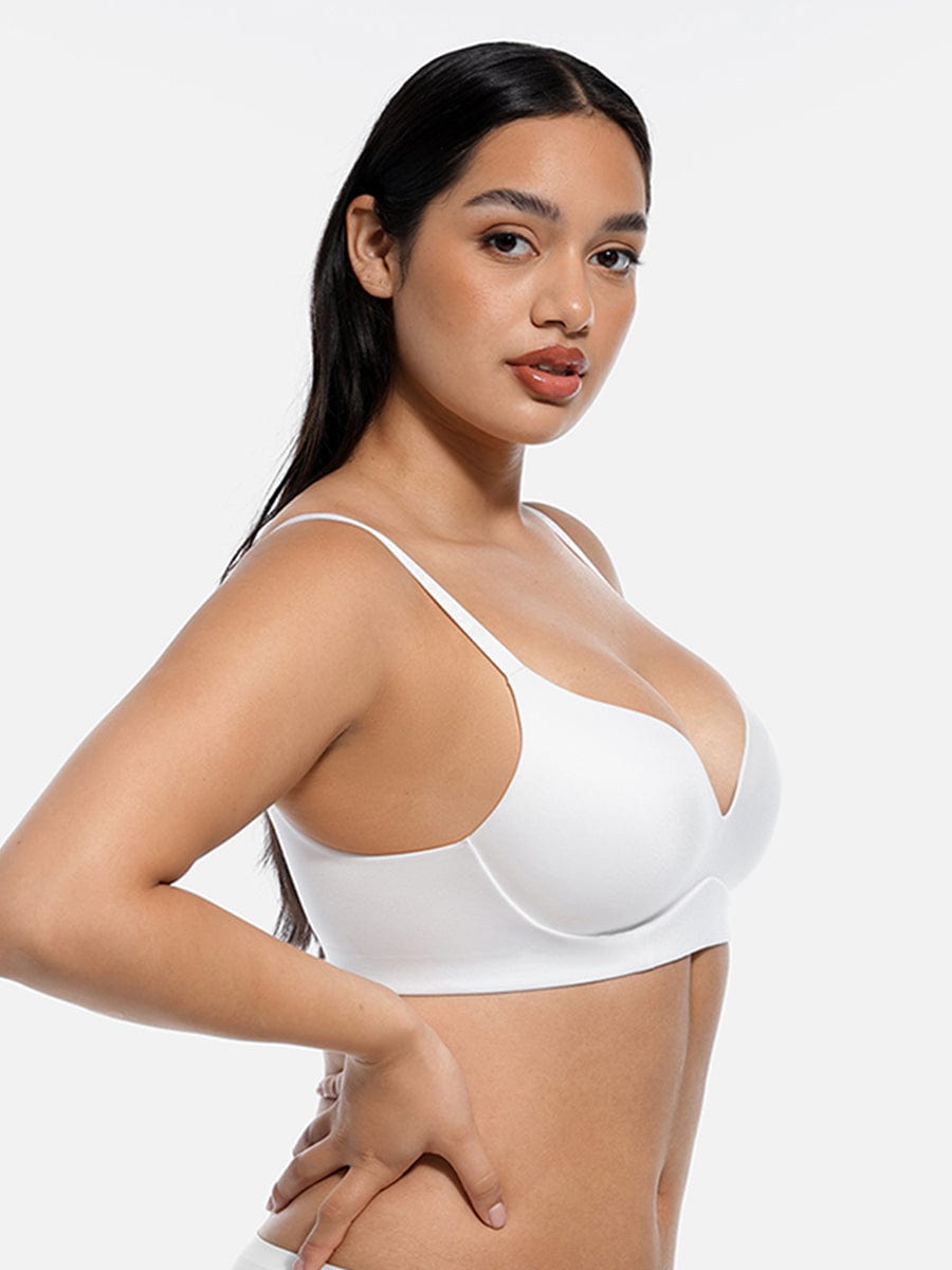 LINDA LunaLift white wireless demi push-up bra, side view