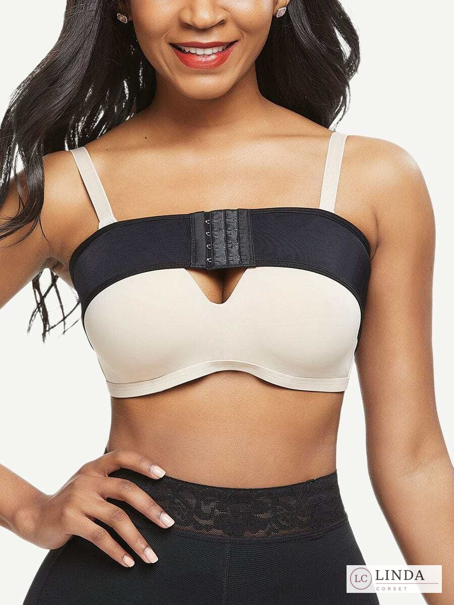 LINDA PostureEase removable black support band worn over a bra