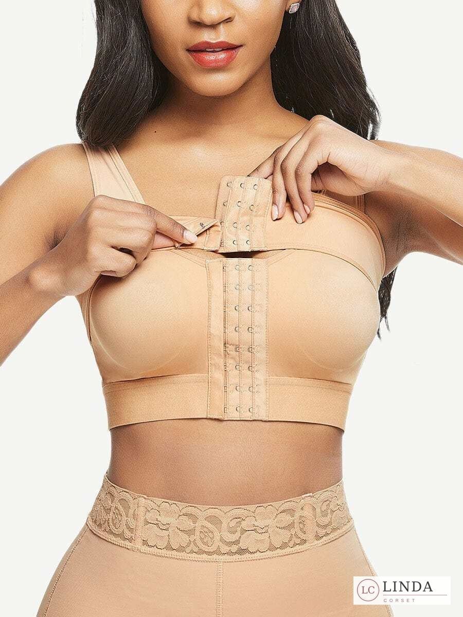 LINDA PostureEase Dark Skin support bra front closure detail