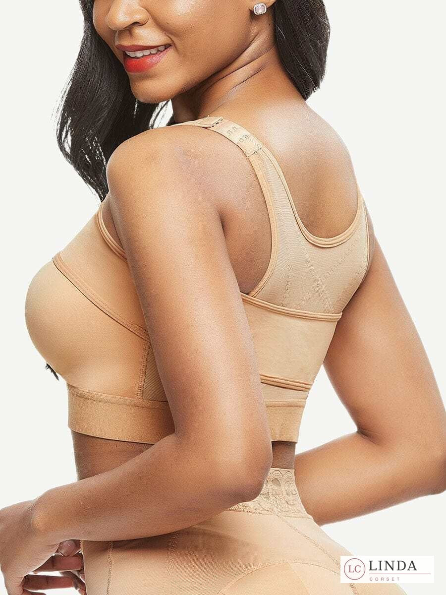 LINDA PostureEase Dark Skin support bra side and back view