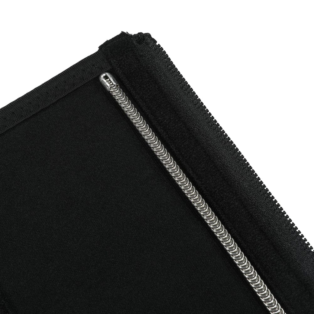 Close-up of the YKK zipper closure on the black LINDA PowerCurve waist trainer