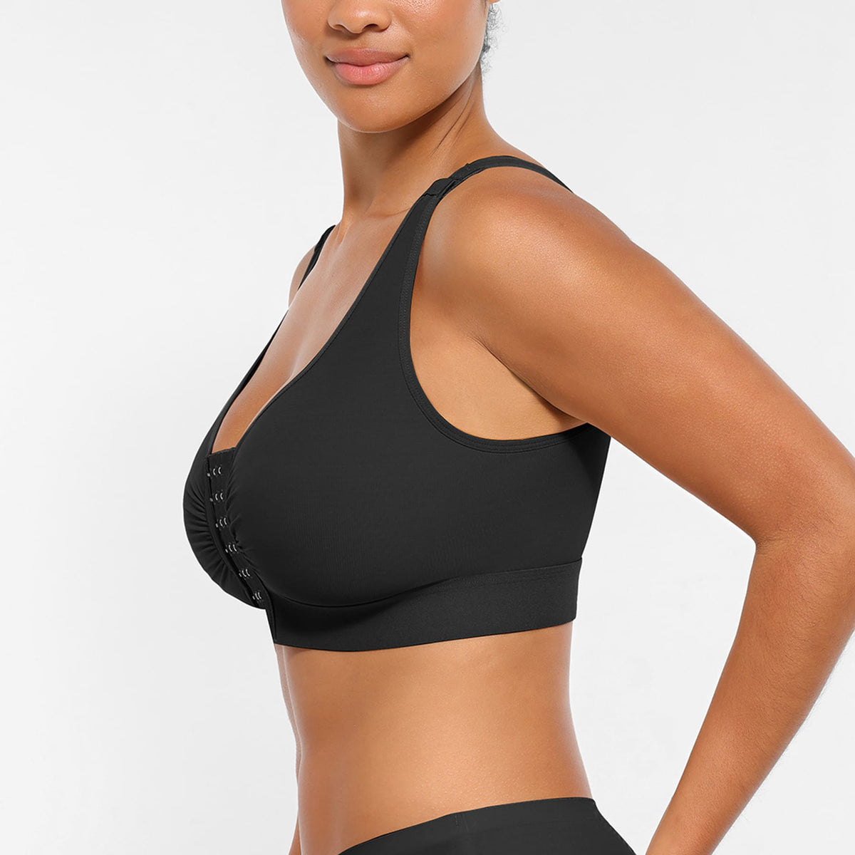 LINDA RecoverEase black recovery support bra side view
