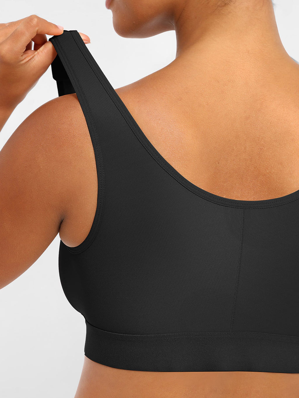 LINDA RecoverEase black bra wide adjustable shoulder strap detail